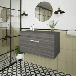 Nuie Athena Wall Hung 1-Drawer Vanity Unit And Worktop 800mm Wide - Anthracite Woodgrain -HEATANDPLUMB Sales nuie athena vanity unit ath060w 6