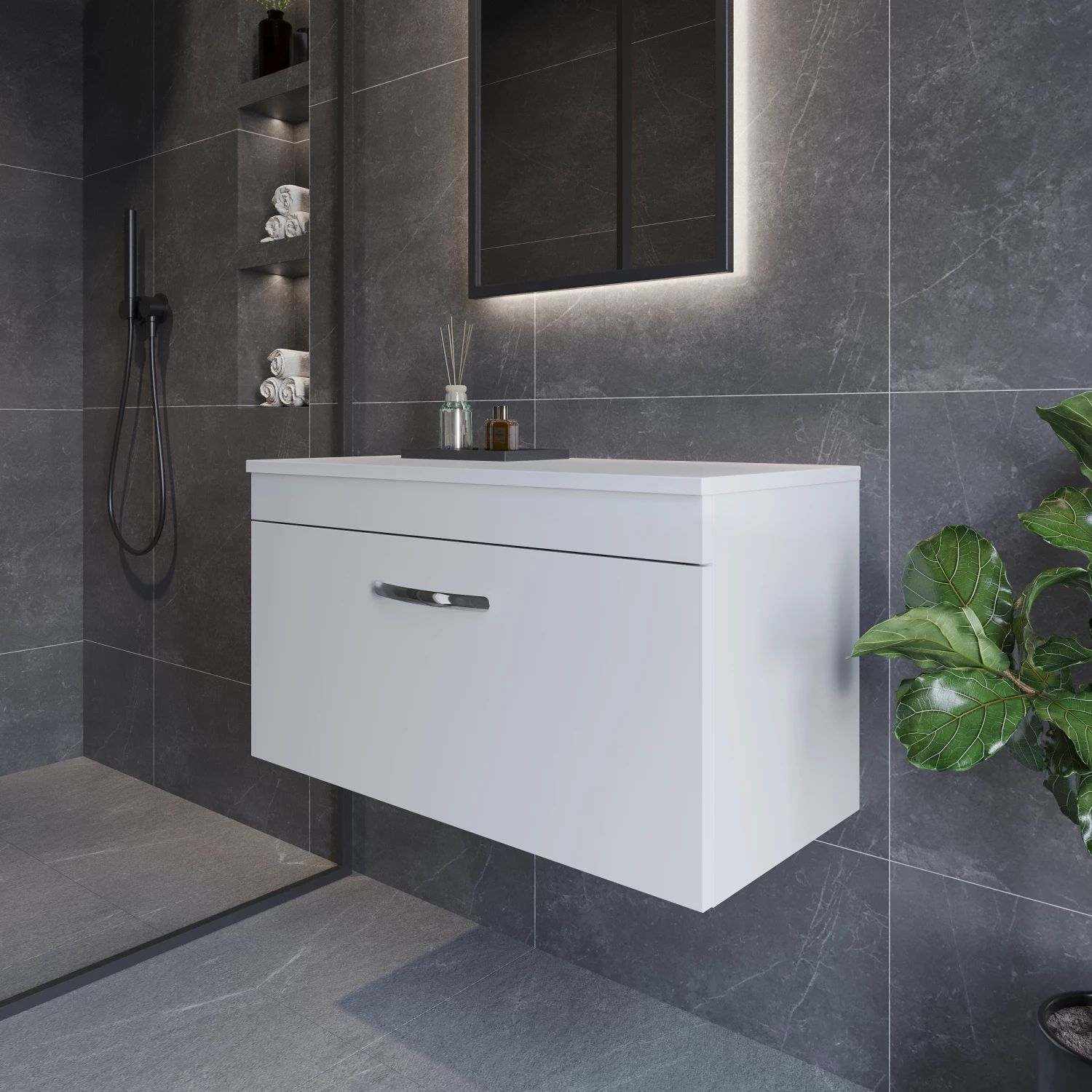 Nuie Athena Wall Hung 1-Drawer Vanity Unit And Worktop 800mm Wide - Gloss White 11 Nuie Athena Wall Hung 1-Drawer Vanity Unit And Worktop 800mm Wide - Gloss White - Image 9