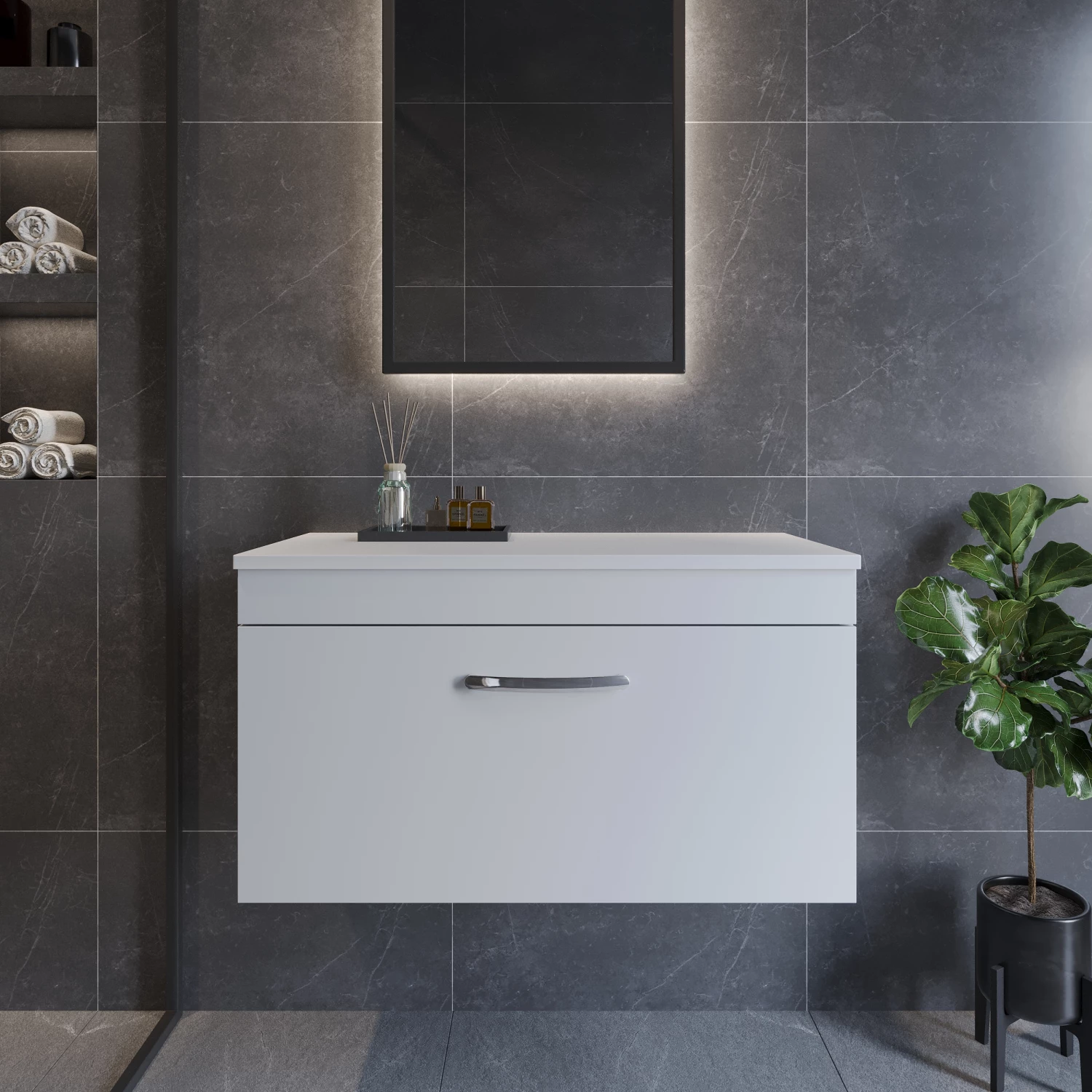 Nuie Athena Wall Hung 1-Drawer Vanity Unit And Worktop 800mm Wide - Gloss White 7 Nuie Athena Wall Hung 1-Drawer Vanity Unit And Worktop 800mm Wide - Gloss White - Image 5