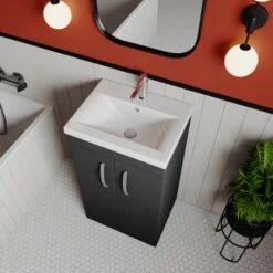 Nuie Athena Floor Standing 2-Door Vanity Unit With Basin-1 500mm Wide - Charcoal Black -HEATANDPLUMB Sales nuie athena vanity unit ath072a 2