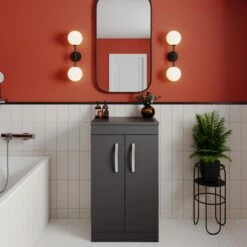 Nuie Athena Floor Standing 2-Door Vanity Unit And Worktop 500mm Wide - Gloss Grey -HEATANDPLUMB Sales nuie athena vanity unit ath072w 1