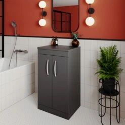 Nuie Athena Floor Standing 2-Door Vanity Unit And Worktop 500mm Wide - Gloss Grey -HEATANDPLUMB Sales nuie athena vanity unit ath072w 2