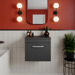 Nuie Athena Wall Hung 1-Drawer Vanity Unit And Worktop 500mm Wide - Gloss Grey -HEATANDPLUMB Sales nuie athena vanity unit ath073w 2