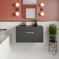 Nuie Athena Wall Hung 1-Drawer Vanity Unit And Worktop 800mm Wide - Gloss Grey -HEATANDPLUMB Sales nuie athena vanity unit ath080w 2