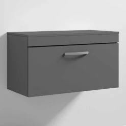 Nuie Athena Wall Hung 1-Drawer Vanity Unit And Worktop 800mm Wide - Gloss Grey -HEATANDPLUMB Sales nuie athena vanity unit ath080w