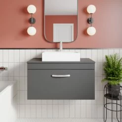 Nuie Athena Wall Hung 1-Drawer Vanity Unit And Worktop 800mm Wide - Gloss Grey -HEATANDPLUMB Sales nuie athena vanity unit ath080w 4