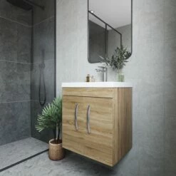 Nuie Athena Wall Hung 2-Door Vanity Unit With Basin-3 500mm Wide - Natural Oak -HEATANDPLUMB Sales nuie athena vanity unit ath084a 1 2
