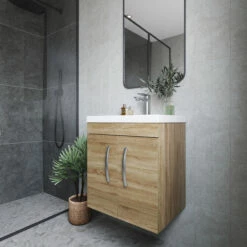 Nuie Athena Wall Hung 2-Door Vanity Unit With Basin-2 500mm Wide - Natural Oak -HEATANDPLUMB Sales nuie athena vanity unit ath084a 1