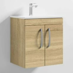 Nuie Athena Wall Hung 2-Door Vanity Unit With Basin-2 500mm Wide - Natural Oak -HEATANDPLUMB Sales nuie athena vanity unit ath084b