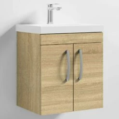Nuie Athena Wall Hung 2-Door Vanity Unit With Basin-3 500mm Wide - Natural Oak -HEATANDPLUMB Sales nuie athena vanity unit ath084d