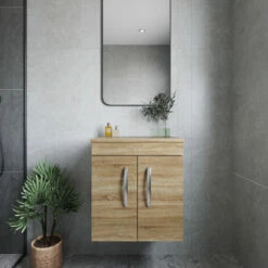 Nuie Athena Wall Hung 2-Door Vanity Unit And Worktop 500mm Wide - Natural Oak -HEATANDPLUMB Sales nuie athena vanity unit ath084w 1