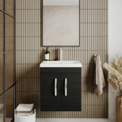 Nuie Athena Wall Hung 2-Door Vanity Unit With Basin-3 500mm Wide - Charcoal Black Woodgrain -HEATANDPLUMB Sales nuie athena vanity unit ath085a 5
