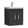 Nuie Athena Wall Hung 2-Door Vanity Unit With Basin-3 500mm Wide - Charcoal Black Woodgrain 1 Nuie Athena Wall Hung 2-Door Vanity Unit With Basin-3 500mm Wide - Charcoal Black Woodgrain -HEATANDPLUMB Sales nuie athena vanity unit ath085d 1