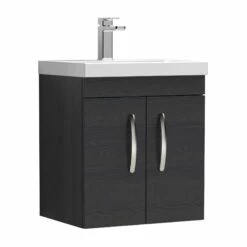 Nuie Athena Wall Hung 2-Door Vanity Unit With Basin-3 500mm Wide - Charcoal Black Woodgrain