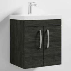 Nuie Athena Wall Hung 2-Door Vanity Unit With Basin-3 500mm Wide - Charcoal Black Woodgrain -HEATANDPLUMB Sales nuie athena vanity unit ath085d