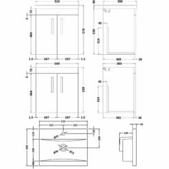 Nuie Athena Wall Hung 2-Door Vanity Unit With Basin-1 500mm Wide - Gloss White -HEATANDPLUMB Sales nuie athena vanity unit ath086a 4 1