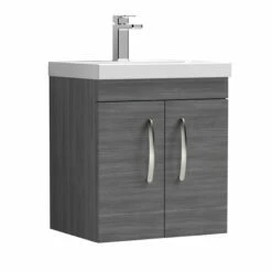 Nuie Athena Wall Hung 2-Door Vanity Unit With Basin-2 500mm Wide - Anthracite Woodgrain -HEATANDPLUMB Sales nuie athena vanity unit ath086a 6