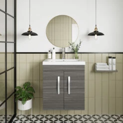 Nuie Athena Wall Hung 2-Door Vanity Unit With Basin-2 500mm Wide - Anthracite Woodgrain -HEATANDPLUMB Sales nuie athena vanity unit ath086a 9