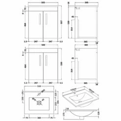 Nuie Athena Wall Hung 2-Door Vanity Unit With Basin-2 500mm Wide - Anthracite Woodgrain