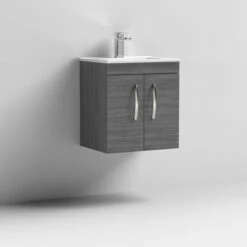 Nuie Athena Wall Hung 2-Door Vanity Unit With Basin-2 500mm Wide - Anthracite Woodgrain -HEATANDPLUMB Sales nuie athena vanity unit ath086b 3