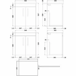 Nuie Athena Wall Hung 2-Door Vanity Unit And Worktop 500mm Wide - Natural Oak -HEATANDPLUMB Sales nuie athena vanity unit ath086w 1 2