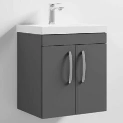 Nuie Athena Wall Hung 2-Door Vanity Unit With Basin-3 500mm Wide - Gloss Grey -HEATANDPLUMB Sales nuie athena vanity unit ath087d