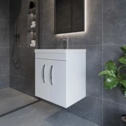 Nuie Athena Wall Hung 2-Door Vanity Unit With Basin-1 500mm Wide - Gloss White -HEATANDPLUMB Sales nuie athena vanity unit ath088a 1