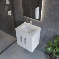 Nuie Athena Wall Hung 2-Door Vanity Unit With Basin-2 500mm Wide - Natural Oak -HEATANDPLUMB Sales nuie athena vanity unit ath088b 3