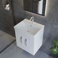 Nuie Athena Wall Hung 2-Door Vanity Unit With Basin-3 500mm Wide - Natural Oak -HEATANDPLUMB Sales nuie athena vanity unit ath088d 2 1