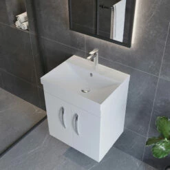 Nuie Athena Wall Hung 2-Door Vanity Unit With Basin-3 500mm Wide - Charcoal Black Woodgrain -HEATANDPLUMB Sales nuie athena vanity unit ath088d 2