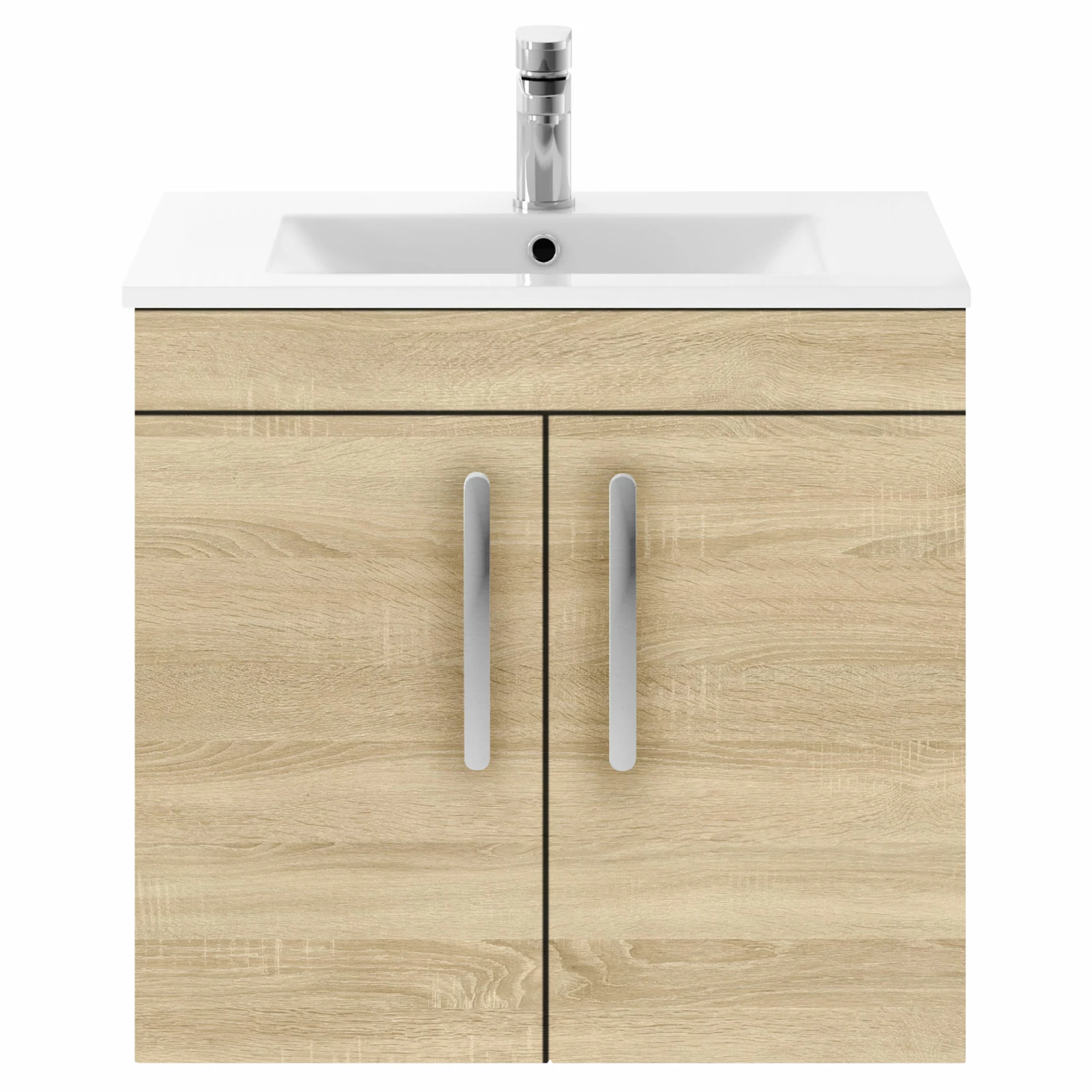 Nuie Athena Wall Hung 2-Door Vanity Unit With Basin-2 600mm Wide - Natural Oak 5 Nuie Athena Wall Hung 2-Door Vanity Unit With Basin-2 600mm Wide - Natural Oak - Image 3
