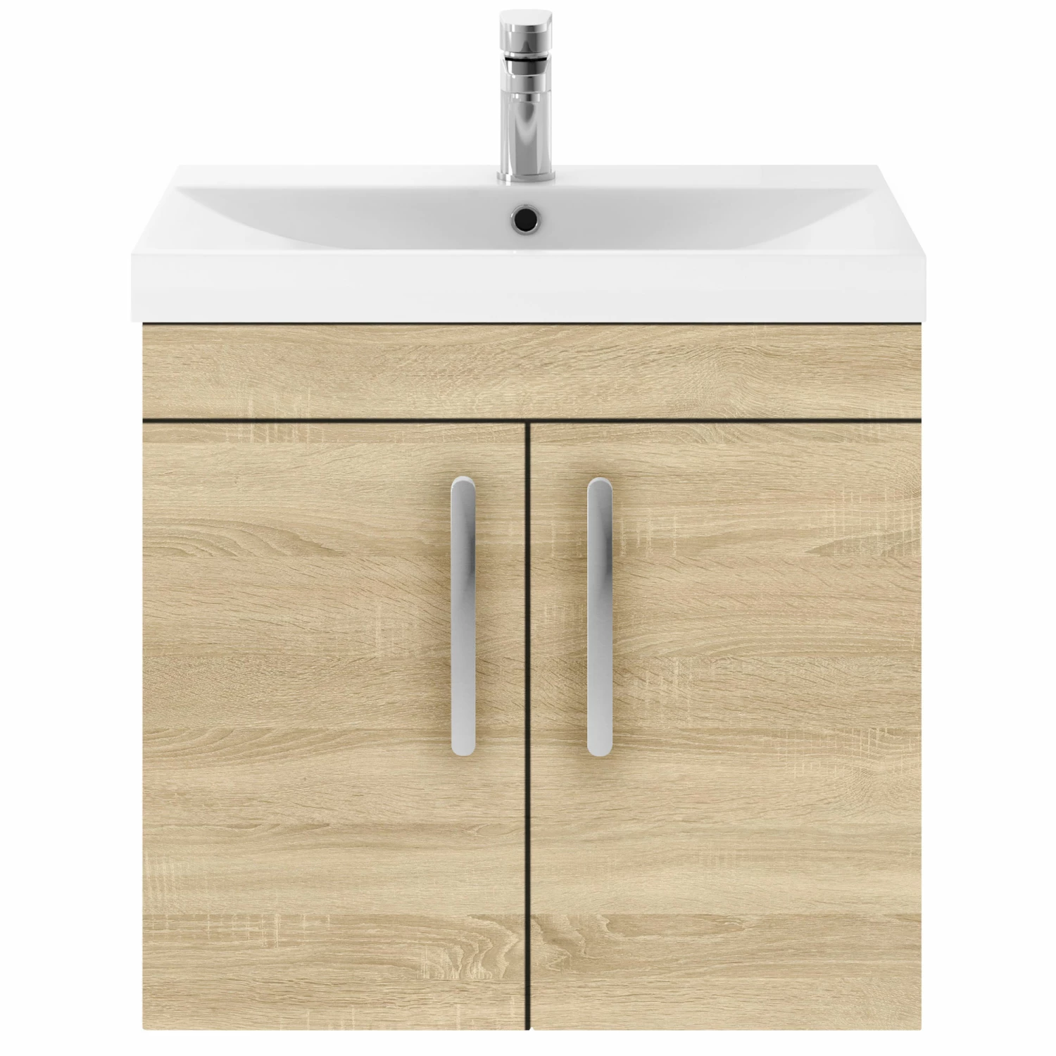 Nuie Athena Wall Hung 2-Door Vanity Unit With Basin-3 600mm Wide - Natural Oak 6 Nuie Athena Wall Hung 2-Door Vanity Unit With Basin-3 600mm Wide - Natural Oak - Image 4