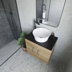 Nuie Athena Wall Hung 2-Door Vanity Unit With Sparkling Black Worktop 600mm Wide - Gloss Grey -HEATANDPLUMB Sales nuie athena vanity unit ath091lsb 6