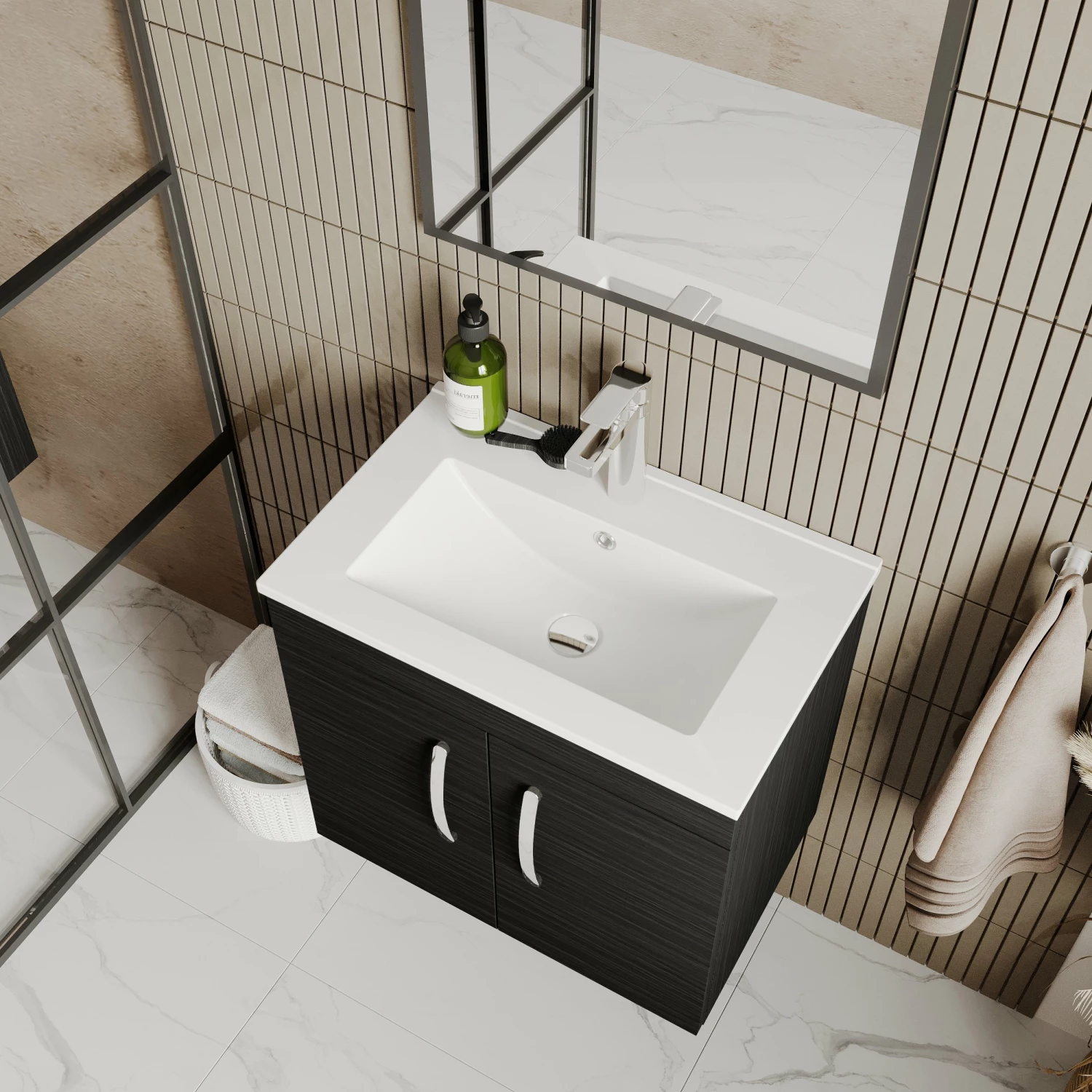 Nuie Athena Wall Hung 2-Door Vanity Unit With Basin-2 600mm Wide - Natural Oak 8 Nuie Athena Wall Hung 2-Door Vanity Unit With Basin-2 600mm Wide - Natural Oak - Image 6