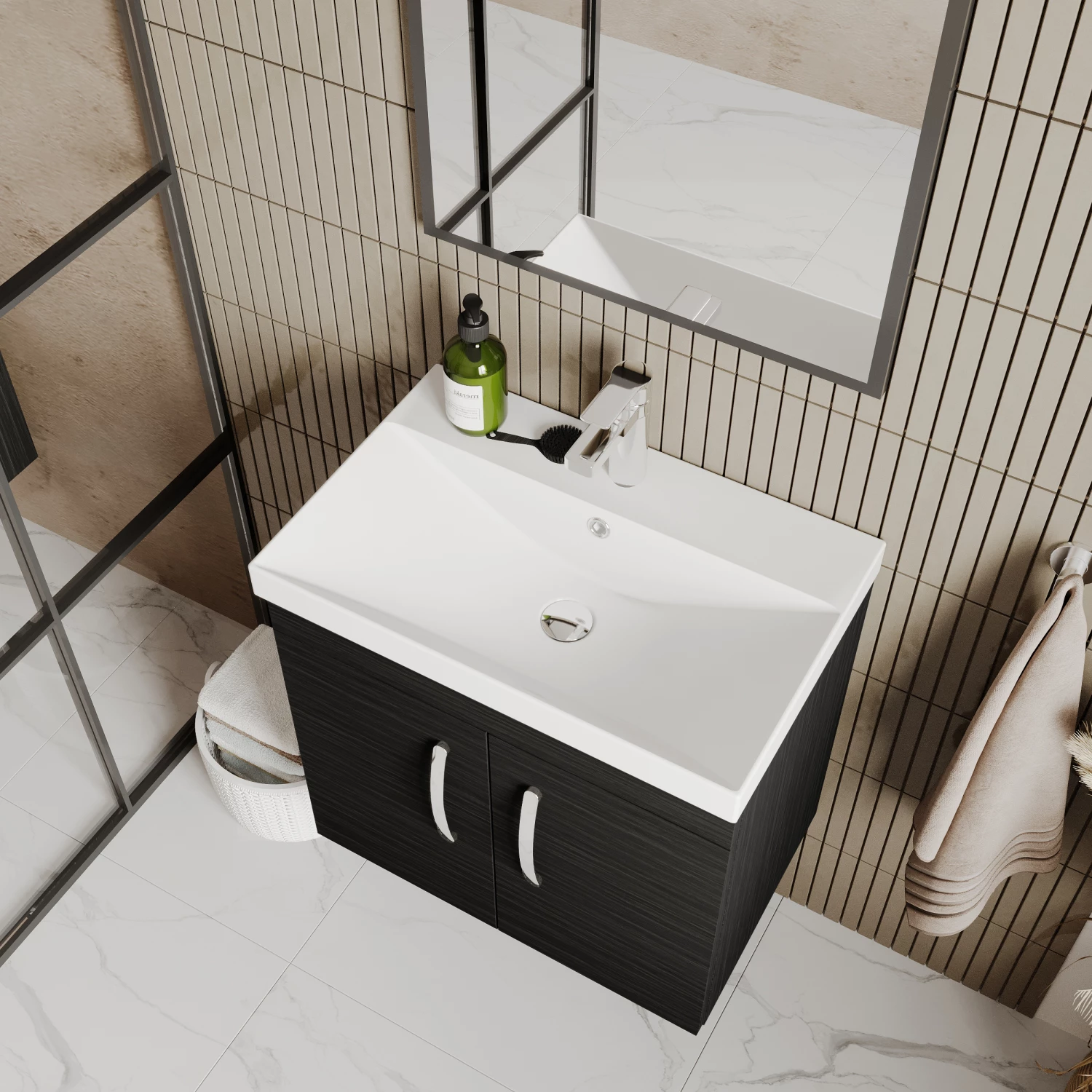 Nuie Athena Wall Hung 2-Door Vanity Unit With Basin-3 600mm Wide - Natural Oak 8 Nuie Athena Wall Hung 2-Door Vanity Unit With Basin-3 600mm Wide - Natural Oak - Image 6