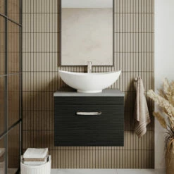 Nuie Athena Wall Hung 2-Door Vanity Unit With Sparkling Black Worktop 600mm Wide - Gloss Grey -HEATANDPLUMB Sales nuie athena vanity unit ath092lbg 20