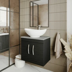 Nuie Athena Wall Hung 2-Door Vanity Unit With Grey Worktop 600mm Wide - Charcoal Black Woodgrain 18 Nuie Athena Wall Hung 2-Door Vanity Unit With Grey Worktop 600mm Wide - Charcoal Black Woodgrain -HEATANDPLUMB Sales nuie athena vanity unit ath092lbg 21