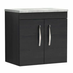 Nuie Athena Wall Hung 2-Door Vanity Unit With Grey Worktop 600mm Wide - Charcoal Black Woodgrain 20 Nuie Athena Wall Hung 2-Door Vanity Unit With Grey Worktop 600mm Wide - Charcoal Black Woodgrain -HEATANDPLUMB Sales nuie athena vanity unit ath092lbg 8