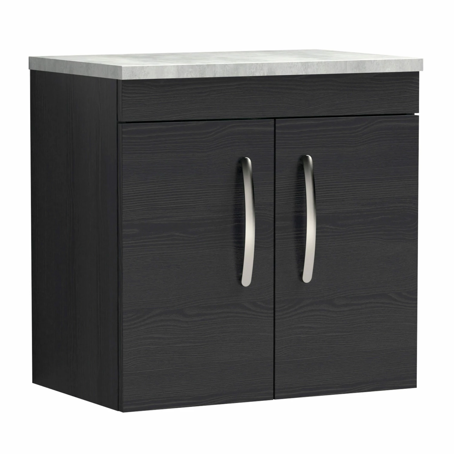 Nuie Athena Wall Hung 2-Door Vanity Unit With Grey Worktop 600mm Wide - Charcoal Black Woodgrain 11 Nuie Athena Wall Hung 2-Door Vanity Unit With Grey Worktop 600mm Wide - Charcoal Black Woodgrain - Image 9