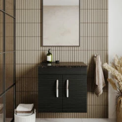 Nuie Athena Wall Hung 2-Door Vanity Unit With Sparkling Black Worktop 600mm Wide - Charcoal Black 16 Nuie Athena Wall Hung 2-Door Vanity Unit With Sparkling Black Worktop 600mm Wide - Charcoal Black -HEATANDPLUMB Sales nuie athena vanity unit ath092lsb 7