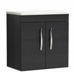 Nuie Athena Wall Hung 2-Door Vanity Unit With Sparkling White Worktop 600mm Wide - Charcoal Black Woodgrain 14 Nuie Athena Wall Hung 2-Door Vanity Unit With Sparkling White Worktop 600mm Wide - Charcoal Black Woodgrain -HEATANDPLUMB Sales nuie athena vanity unit ath092lsw 5