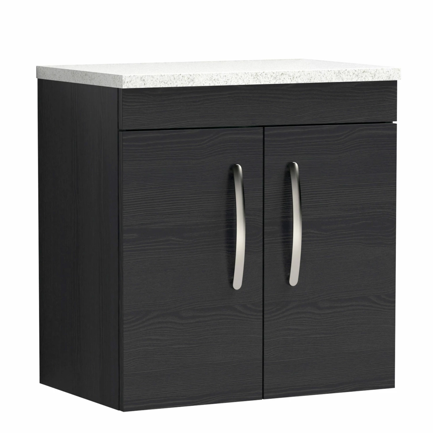 Nuie Athena Wall Hung 2-Door Vanity Unit With Sparkling White Worktop 600mm Wide - Charcoal Black Woodgrain 6 Nuie Athena Wall Hung 2-Door Vanity Unit With Sparkling White Worktop 600mm Wide - Charcoal Black Woodgrain - Image 4