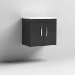 Nuie Athena Wall Hung 2-Door Vanity Unit With Sparkling White Worktop 600mm Wide - Charcoal Black Woodgrain 15 Nuie Athena Wall Hung 2-Door Vanity Unit With Sparkling White Worktop 600mm Wide - Charcoal Black Woodgrain -HEATANDPLUMB Sales nuie athena vanity unit ath092lsw 6