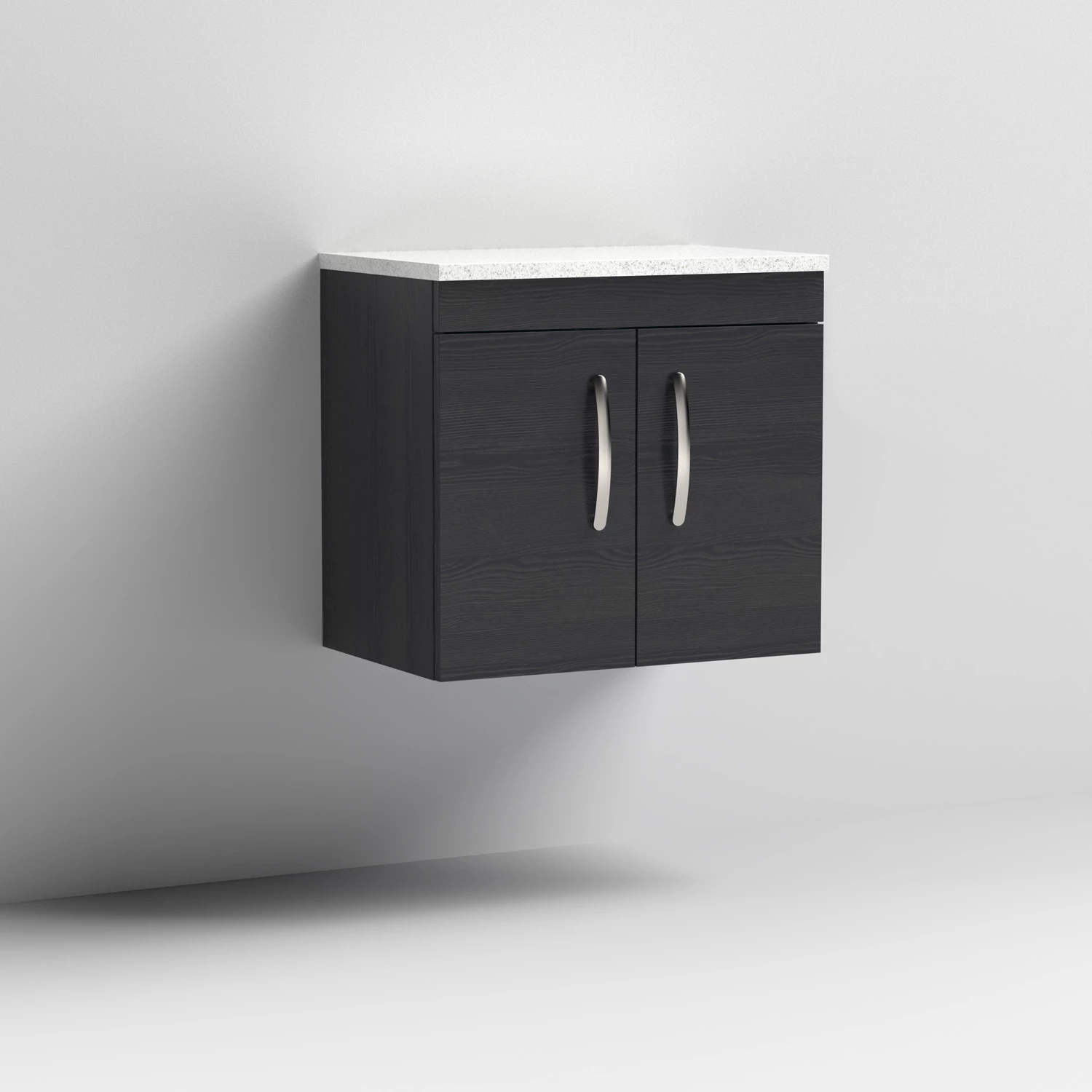 Nuie Athena Wall Hung 2-Door Vanity Unit With Sparkling White Worktop 600mm Wide - Charcoal Black Woodgrain 7 Nuie Athena Wall Hung 2-Door Vanity Unit With Sparkling White Worktop 600mm Wide - Charcoal Black Woodgrain - Image 5