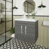 Nuie Athena Wall Hung 2-Door Vanity Unit With Basin-2 600mm Wide - Anthracite Woodgrain -HEATANDPLUMB Sales nuie athena vanity unit ath093a 5 1