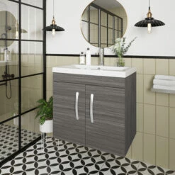 Nuie Athena Wall Hung 2-Door Vanity Unit With Basin-4 600mm Wide - Anthracite Woodgrain