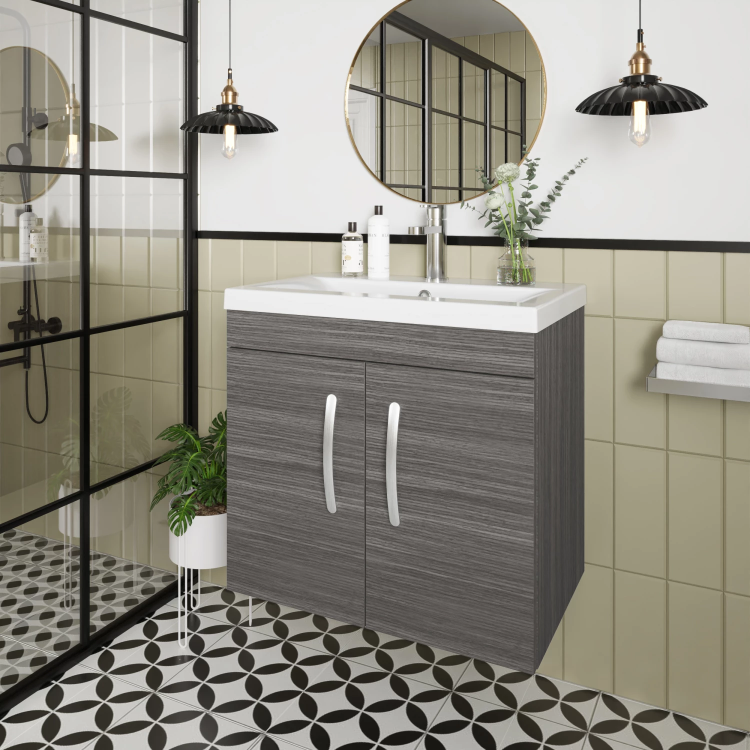 Nuie Athena Wall Hung 2-Door Vanity Unit With Basin-4 600mm Wide - Anthracite Woodgrain 3 Nuie Athena Wall Hung 2-Door Vanity Unit With Basin-4 600mm Wide - Anthracite Woodgrain