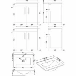 Nuie Athena Wall Hung 2-Door Vanity Unit With Basin-2 600mm Wide - Anthracite Woodgrain -HEATANDPLUMB Sales nuie athena vanity unit ath093b 1 2