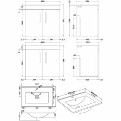 Nuie Athena Wall Hung 2-Door Vanity Unit With Basin-2 600mm Wide - Gloss Grey Mist -HEATANDPLUMB Sales nuie athena vanity unit ath093b 1