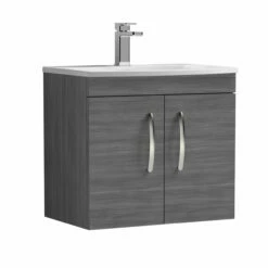 Nuie Athena Wall Hung 2-Door Vanity Unit With Basin-4 600mm Wide - Anthracite Woodgrain 14 Nuie Athena Wall Hung 2-Door Vanity Unit With Basin-4 600mm Wide - Anthracite Woodgrain -HEATANDPLUMB Sales nuie athena vanity unit ath093g 3
